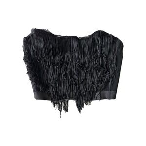 Vtg Candice Candice Black Fringe & Lace Cropped Bustier Top Glam Rock Disco 36B